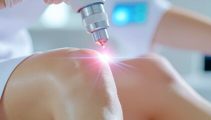 Fototapeta premium Laser treatment for skin rejuvenation and hair removal in a medical setting