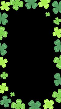 4K Shamrock transition frame on vertical background. Clover leaves animation. St. Patrick's day element