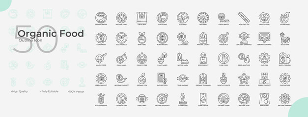 Organic Food Line Editable Icons set