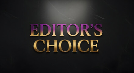 Editor's choice award badge with purple and gold gradient text on black background