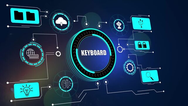Digital keyboard interface and input technology concept. Modern tech, internet, global networking and infrastructure background