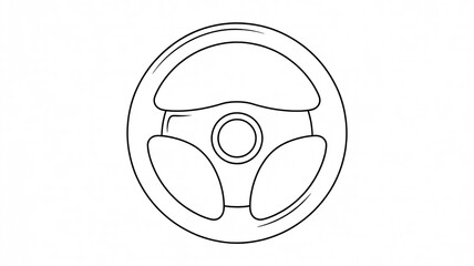 Obraz premium Black and white outline drawing of a car steering wheel on a white background vehicle driving