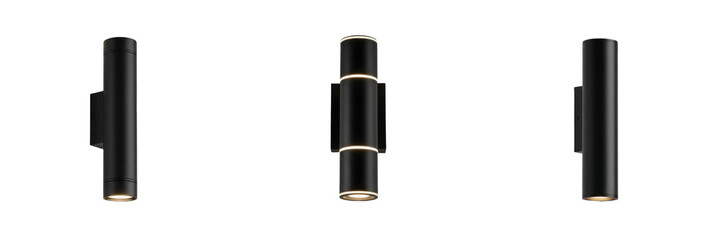Modern Black Outdoor Wall Light Set - Minimalist Up and Down Exterior Sconce PNG © Chr