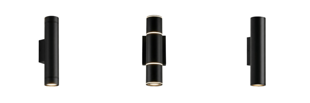 Modern Black Outdoor Wall Light Set - Minimalist Up and Down Exterior Sconce PNG