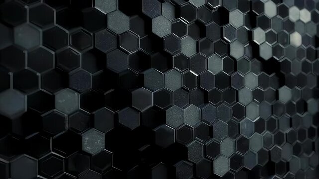 Textured dark hexagonal geometric pattern with depth and varied sheen