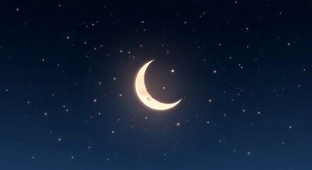 Naklejka premium Glowing crescent moon in a starry night sky with celestial beauty