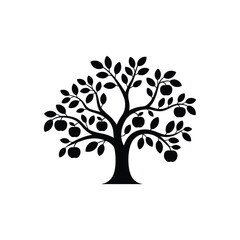 Obraz premium Apple tree silhouette, fruit plant with branches and leaves, nature orchard solid vector illustration
