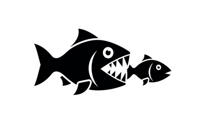 Obraz premium A large black fish with sharp teeth eats a smaller black fish