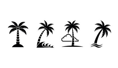 Obraz premium Collection of four different black palm tree silhouettes