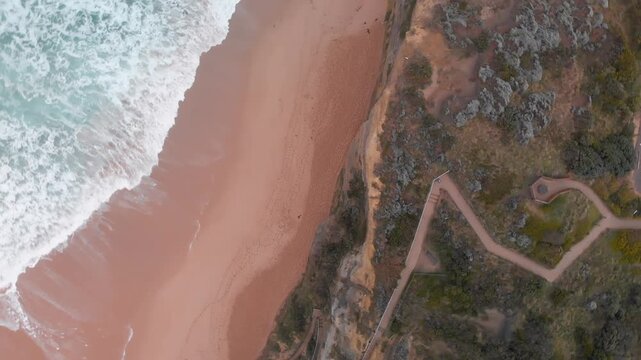 Twelve Apostles coastline aerial view from Gibson Steps parking