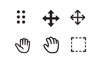 Obraz premium Collection of six minimalist icons representing common user interface actions and navigation elements