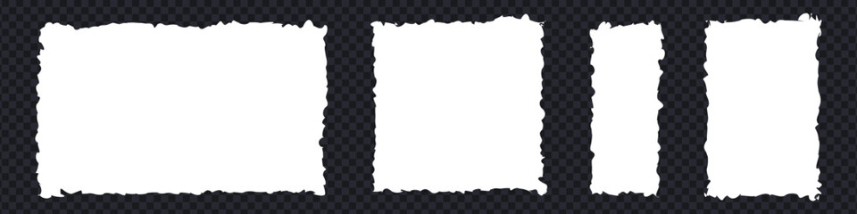 Torn paper edges and ripped paper pieces set. White paper scraps and ragged borders for creative scrapbooking and collage design. Vector Illustration.