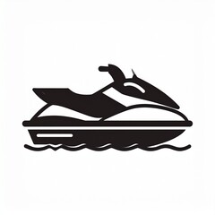 Jet ski silhouette speeding on water at sunset minimalist black and white vector illustration