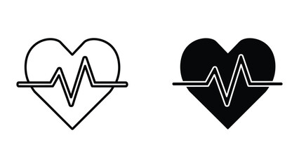 Heartbeat symbol icons in black and white