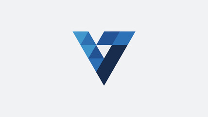 Geometric letter V made of blue triangles  modern design element