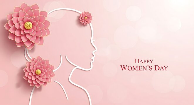 Happy women's day greeting card with pink flowers  celebration