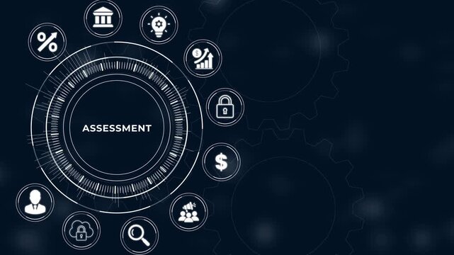 Strategic Business Assessment and Risk Management Analysis on Virtual Screen. Business, Technology, Internet and Networking Concept.
