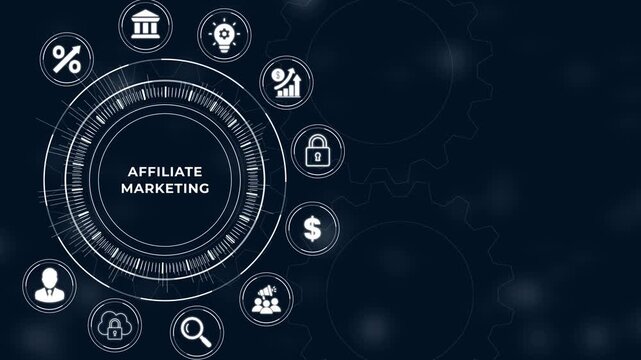 Affiliate Marketing Partnership and Commission Based Revenue Growth on Virtual Screen. Business, Technology, Internet and Networking Concept.