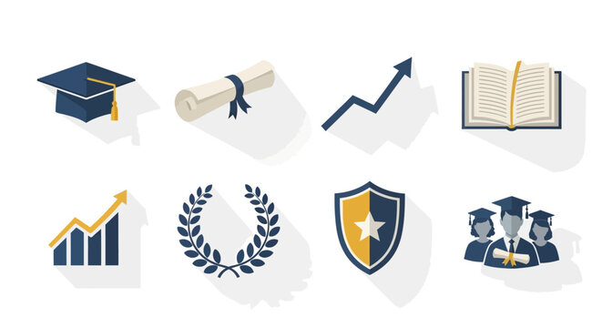 Education and achievement icons graduation diploma growth and knowledge