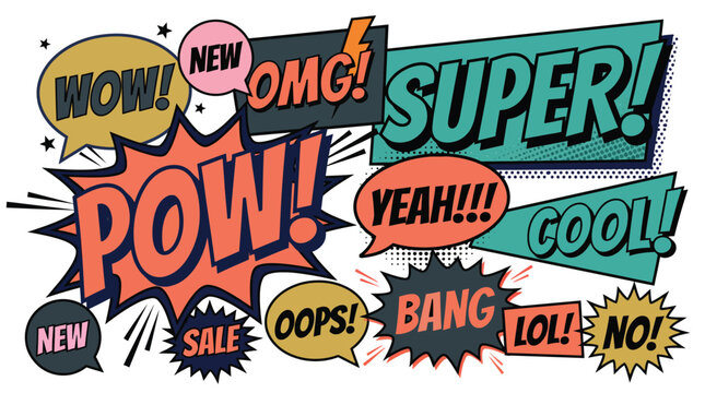 Set of Retro Comic Book Speech Bubbles, Sound Effects and Marketing Icons