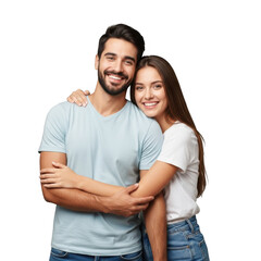 Fototapeta premium Happy couple embracing each other with love and care isolated on transparent background