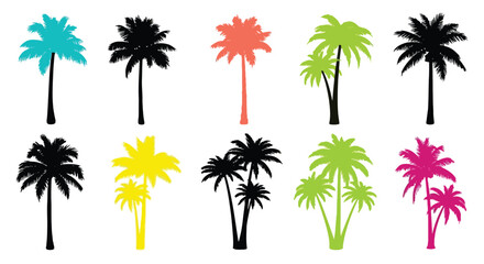 Colorful palm tree silhouettes arranged in a grid pattern © Mstsalma