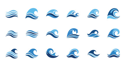 Collection of stylized blue wave icons arranged in a grid formation
