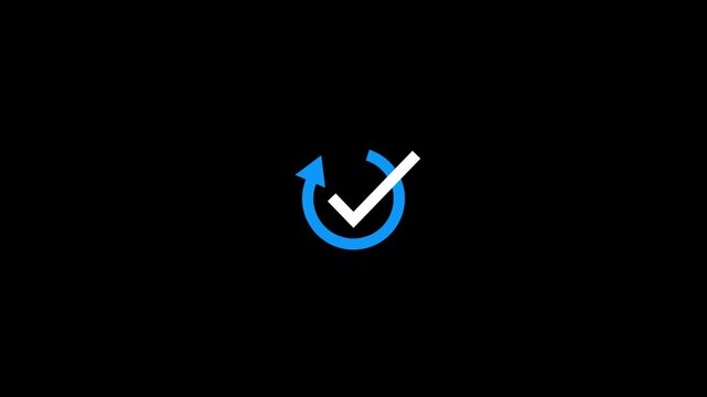Animated of drives better engagement and clarity for users by visually icon animation. Circle refresh with check mark on black background.