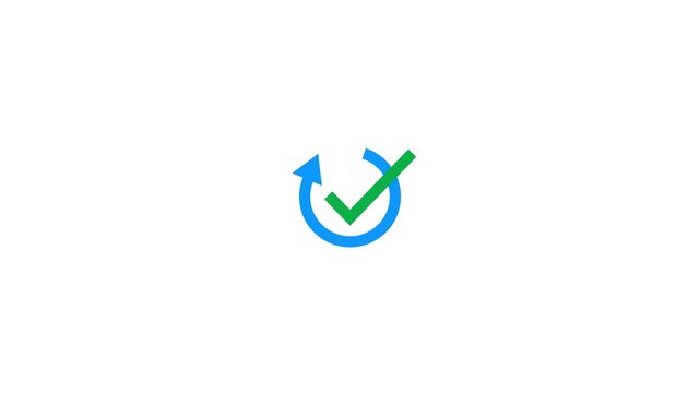 Animated of drives better engagement and clarity for users by visually icon animation. Circle refresh with check mark on white background.