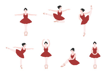 フラットイラスト　赤い衣装を着たバレリーナ