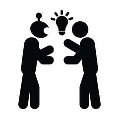 Artificial Intelligence Innovation and Idea Collaboration Icon, Human and artificial intelligence robot 