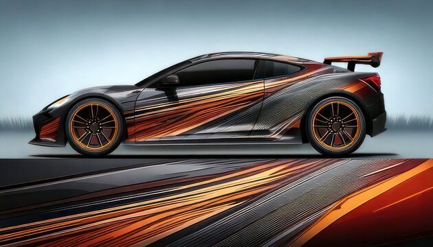 Sleek Sports Car with Dynamic Orange and Black Design.