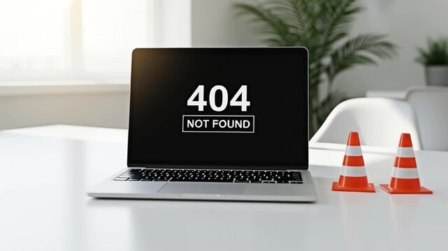 Laptop error message 404 not found on desktop for the concept of internet and Technology.