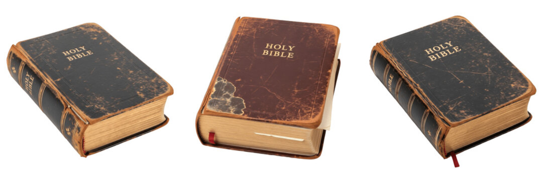 Vintage Holy Bible Book Set Isolated on White Background