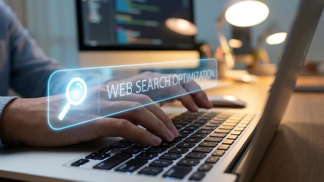 Web search optimization concept using laptop computer for business and technology.