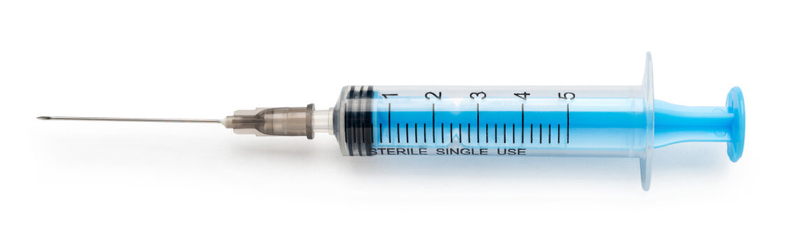 medical syringe close-up on a white isolated background
