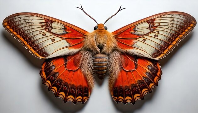 Stunning Regal Moth Displaying Intricate Wing Patterns and Fuzzy Body.