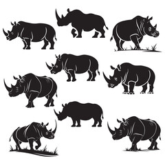 Silhouette Collection of Rhinoceros in Various Poses