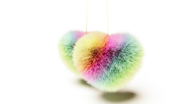 Color rainbow heart swing on white bg able to loop endless 4k