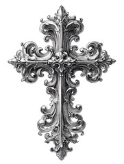 An intricately designed silver cross on a black background generative ai, ai, generative