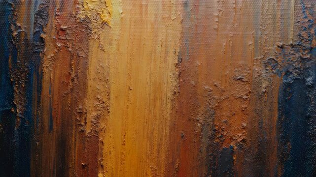 Thick impasto paint texture with vertical streaks of gold, brown, and dark blue