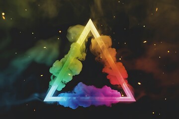 Naklejka premium Vibrant rainbow triangle with smoke effect on dark background