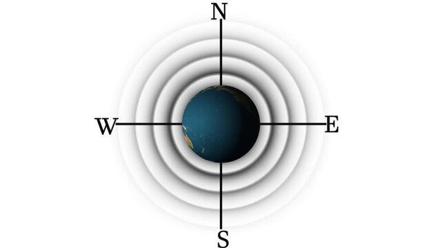 Earth globe with compass rose and radiating rings on a animated white background america circle, Earth Globe on Radar Screen with black Indicators world animation on white background.