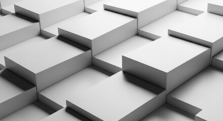 Obraz premium Abstract geometric background with white cubes and shadows, minimalist 3D render