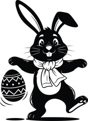 Obraz premium Happy easter bunny holding decorated egg in a joyful festive celebration illustration