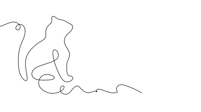 Line continuous cat outline vector drawing sketch one animal pet draw. Cat art two happy 2 couple doodle kitten white black background cute illustration friendship clipart silhouette contour back line