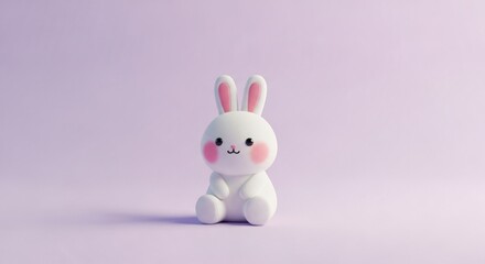 Obraz premium A cute white bunny toy sitting on a pastel purple background