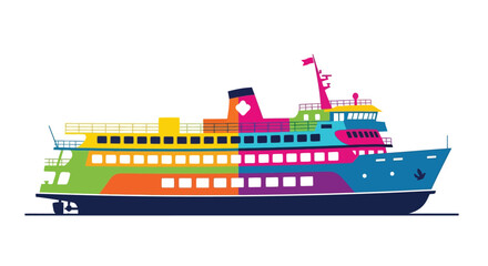Obraz premium Colorful illustration of a cruise ship sailing on blue water