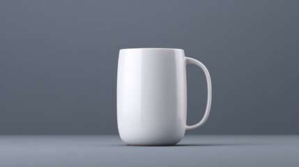 Obraz premium A plain white mug is positioned against a soft gray background, ideal for showcasing designs or logos, This versatile image can be used for branding, promotional materials, or product displays,