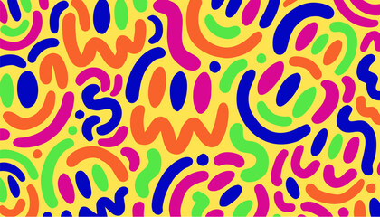 Fototapeta premium A vibrant and colorful abstract vector graphic design featuring swirling patterns and shapes on a bright yellow background